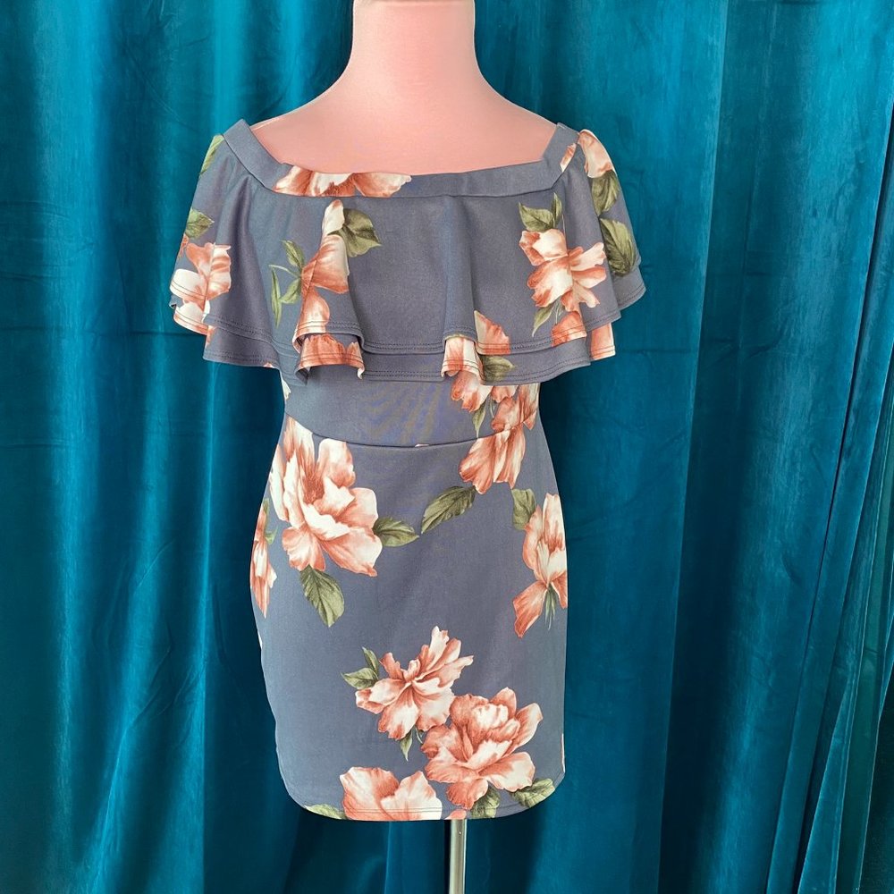 Blooms In The City Off Shoulder Floral Ruffle Mini Dress